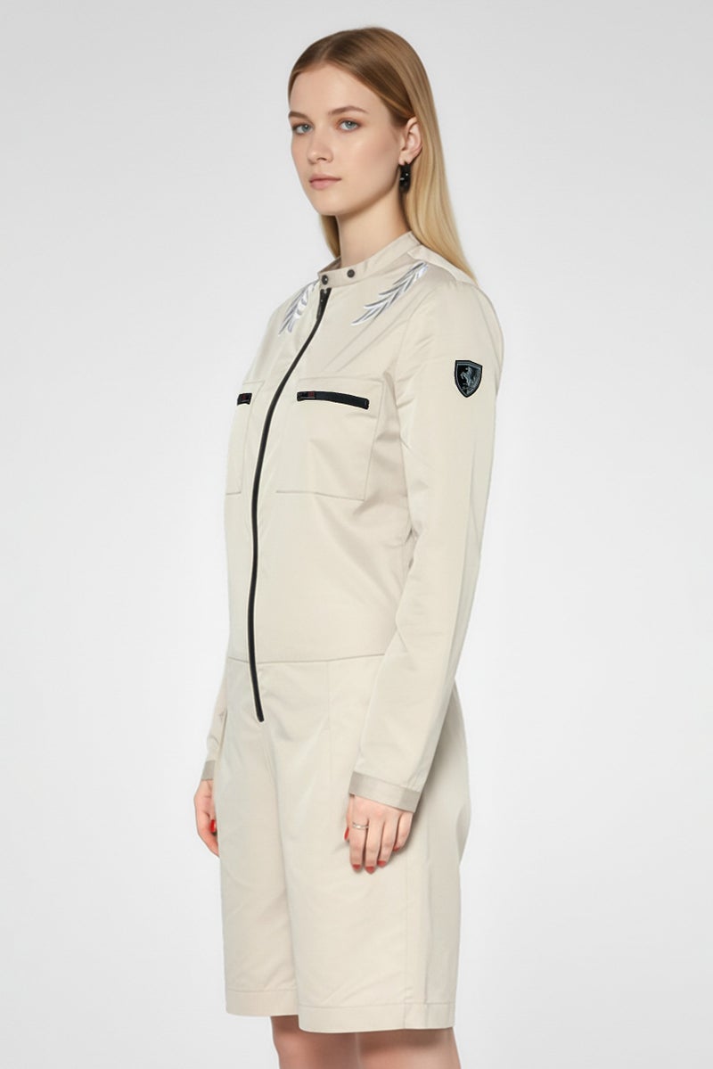 Scuderia Ferrari Women Sportswear Fit Long Sleeve Outdoor Playsuits, Beige - Image 3